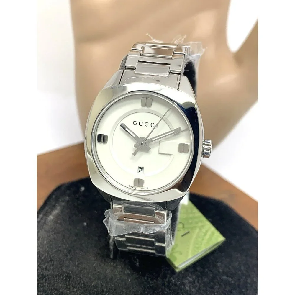 Gucci Women's Watch YA142502 Swiss Quartz GG2570 White Dial Silver Steel 29mm
